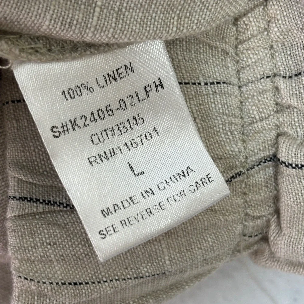100% LINEN WIDE LEG PANTS Karlie High Rise Trouser Large Beige Pinstripe Neutral - Picture 6 of 12